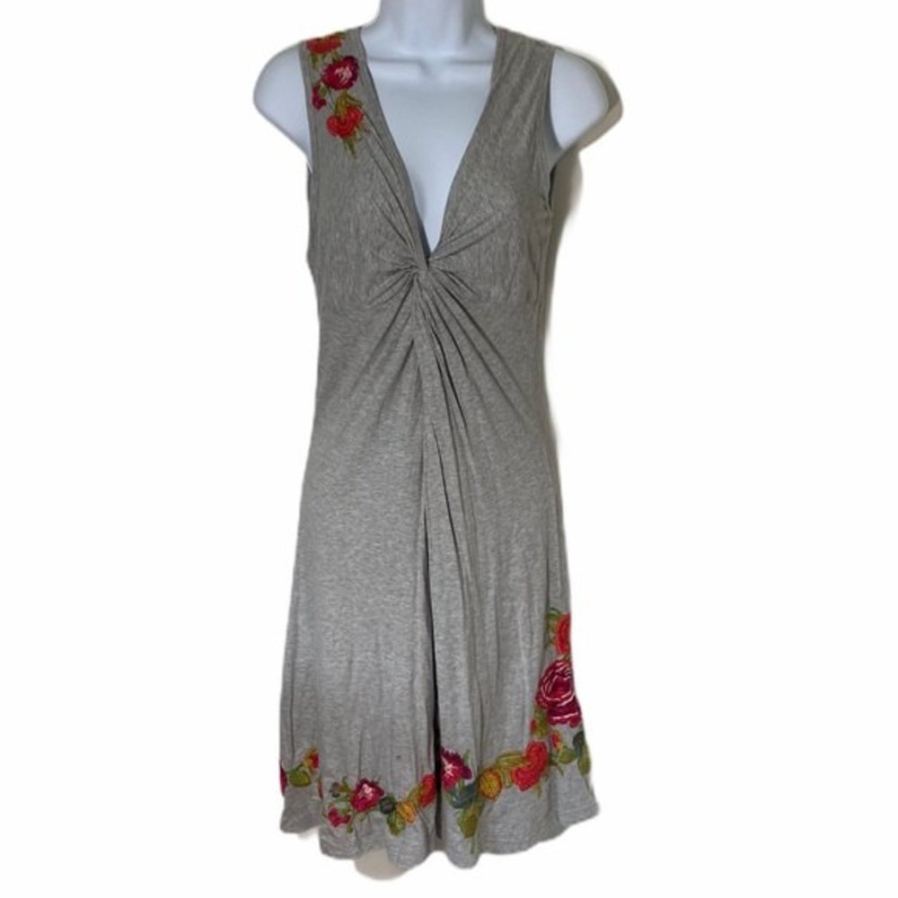 Johnny Was Twist Front Floral Embroidered Dress